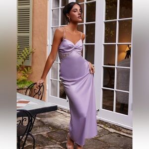 Peppermayo Dream Sight Lace Satin Maxi Dress - Lilac